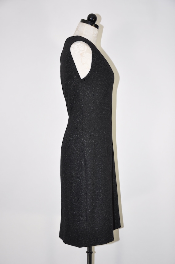 60s black knit shift dress / 1960s metallic V nec… - image 6