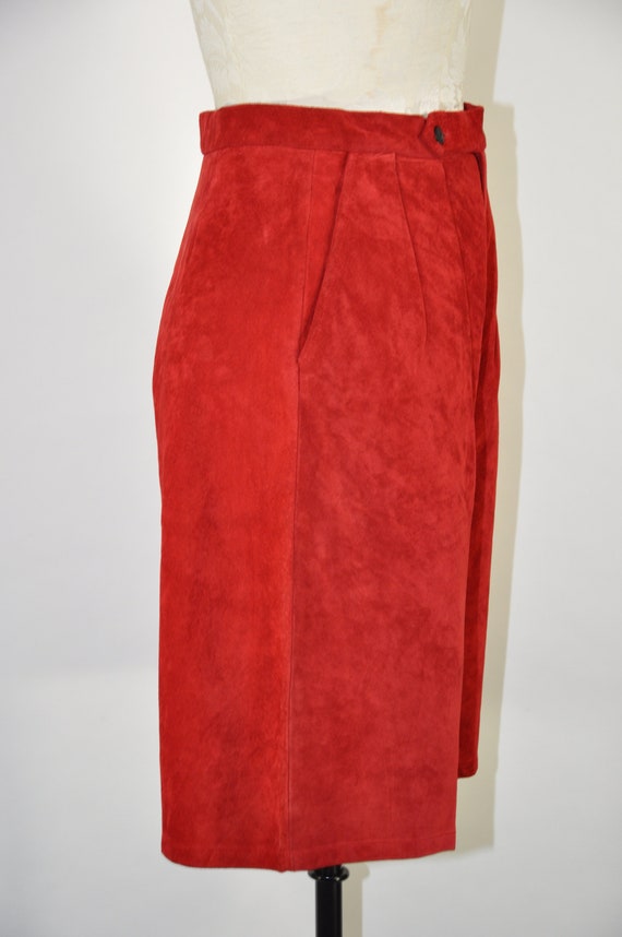 80s red suede pleated shorts / 1980s brushed leat… - image 7