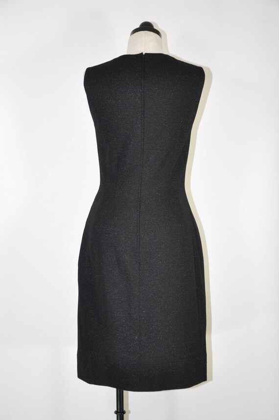 60s black knit shift dress / 1960s metallic V nec… - image 7