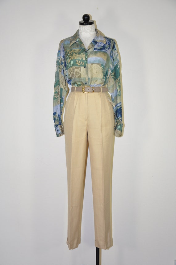 90s sage silk camp shirt / floral print slouchy bl