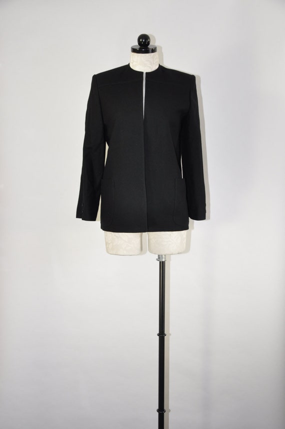 black Lilli Ann wool jacket / minimalist open fron