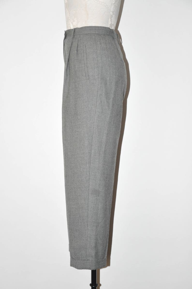 90s heather gray trousers 1980s pewter tapered pants vintage pleated wool pants