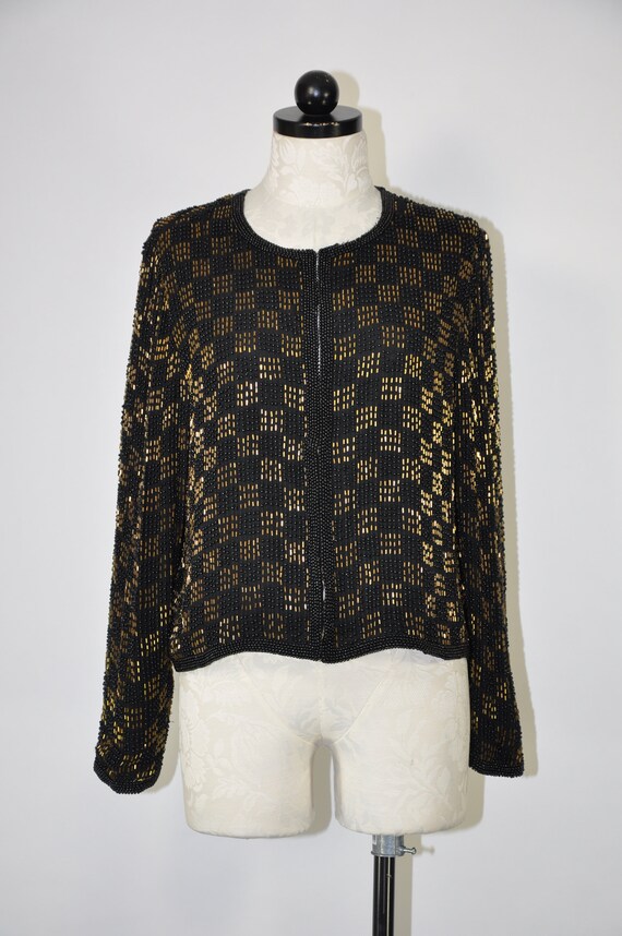 black and gold beaded jacket / vintage sparkly ch… - image 5