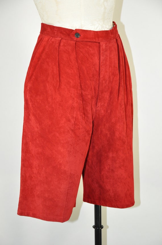 80s red suede pleated shorts / 1980s brushed leat… - image 6