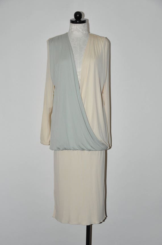 80s draped grecian dress / 1980s long sleeve dres… - image 2