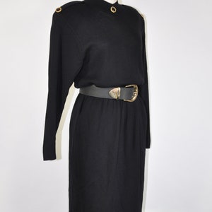 80s knit wool dress / black military dress / St John sweater dress image 6