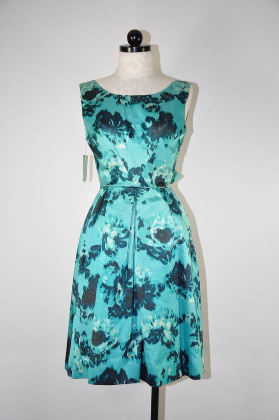 50s floral cocktail dress / 1950s mint green dres… - image 2