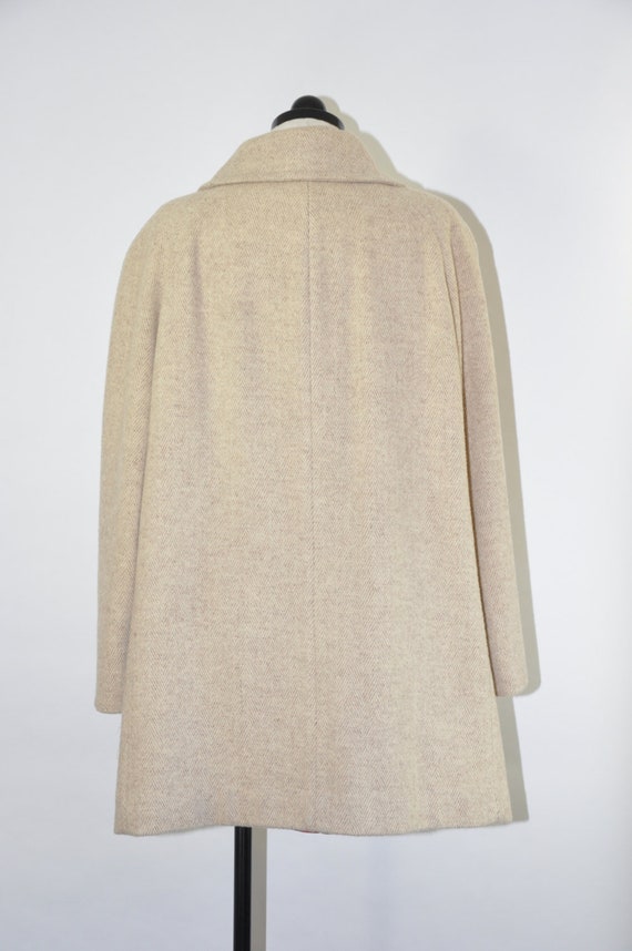 90s neutral short wool coat / herringbone swing c… - image 7