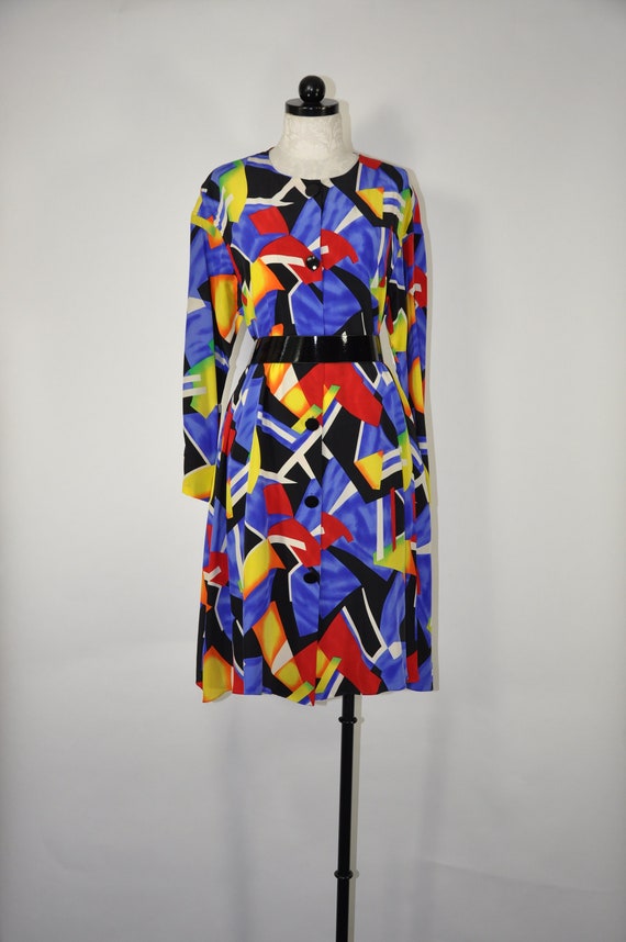 90s colorful silk dress / 1990s silk tent dress /… - image 1