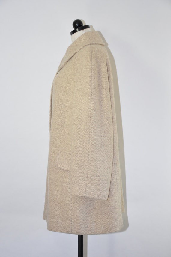 90s neutral short wool coat / herringbone swing c… - image 9