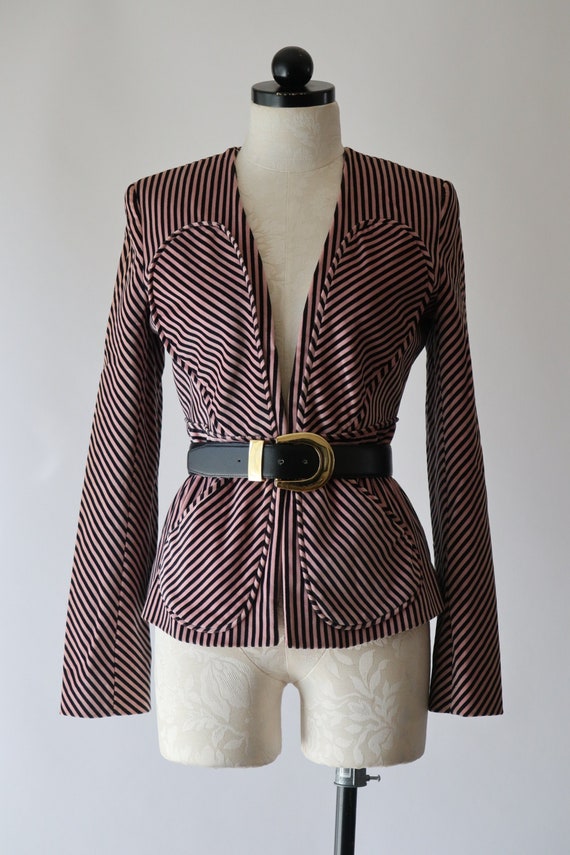 Y2K striped velvet blazer / Cacharel pink and blac