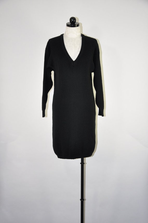 90s black chunky knit dress / Y2K minimalist sweat