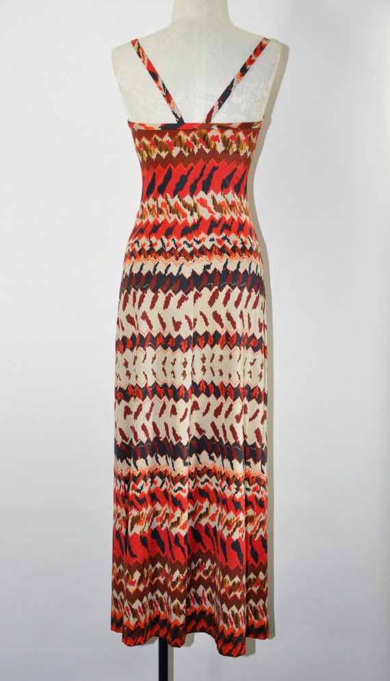 60s fire red striped maxi dress / 1960s strapless… - image 8