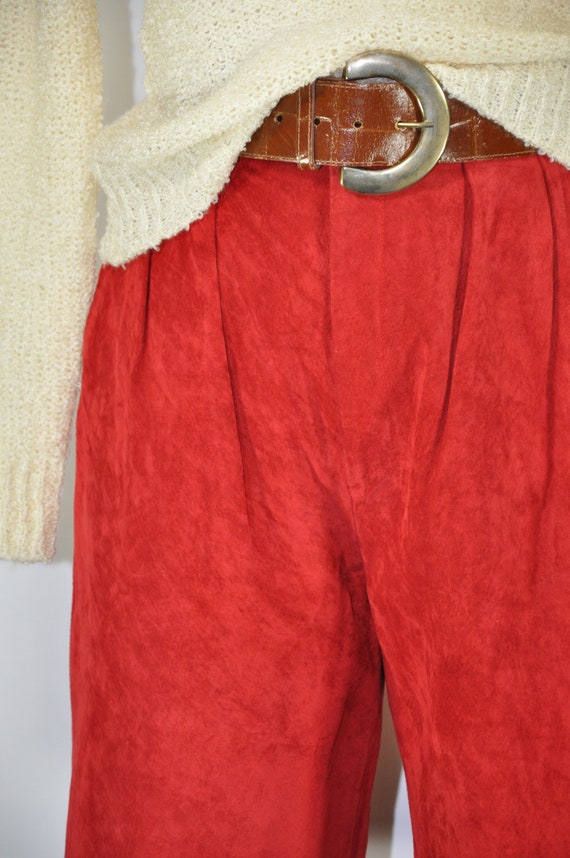 80s red suede pleated shorts / 1980s brushed leat… - image 4