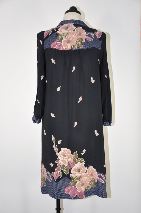 70s black floral tunic dress / 1970s floral rayon… - image 8