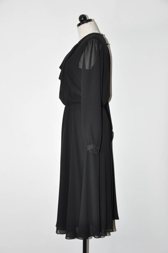 1970s black faux wrap dress / 70s sheer chiffon d… - image 8