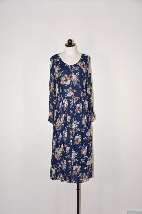 90s rose print market dress / romantic floral maxi