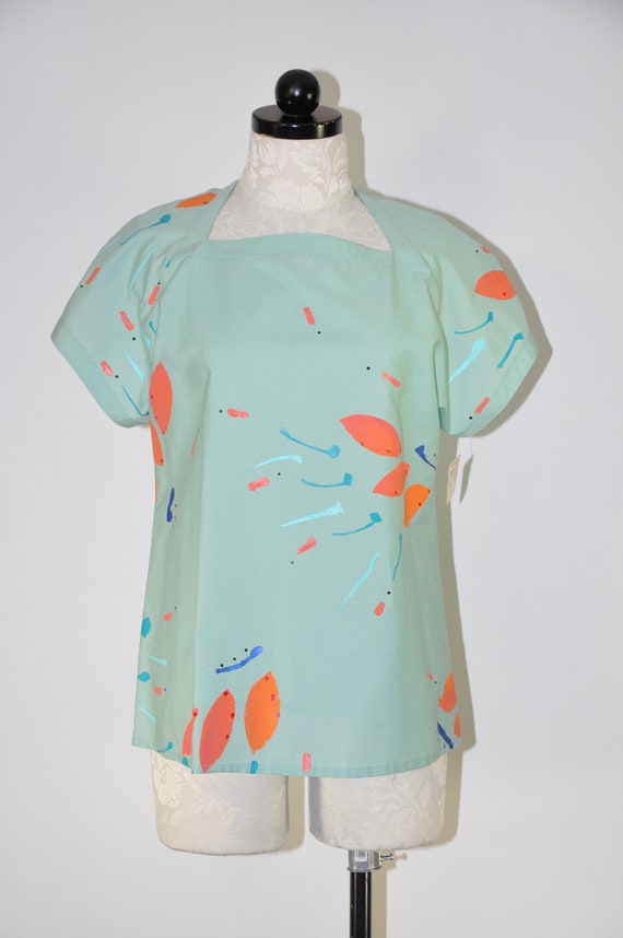 80s hand painted blouse /  1980s mint green shirt… - image 7