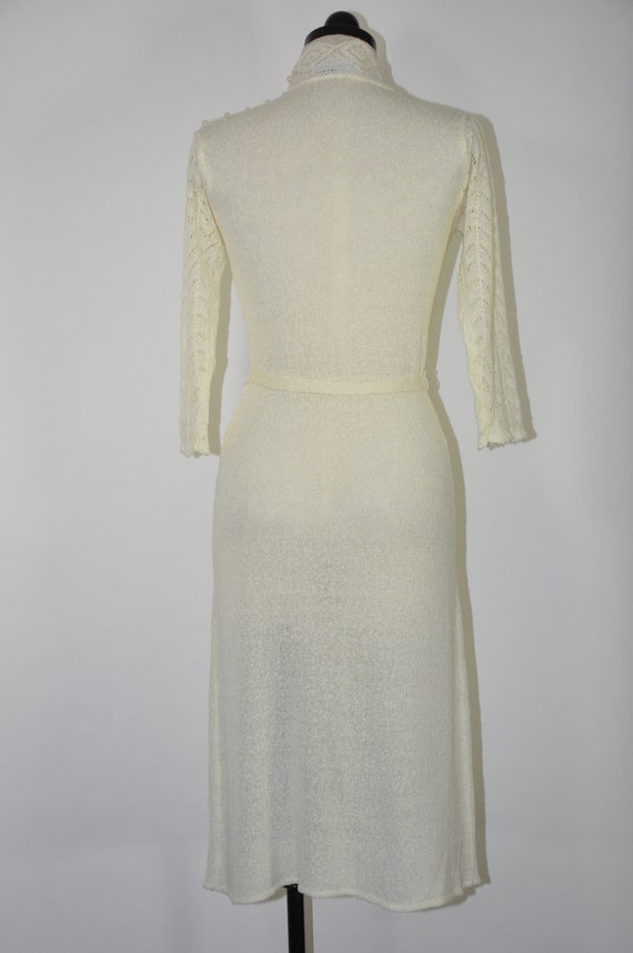 70s ivory pointelle knit dress / high neck knitte… - image 7