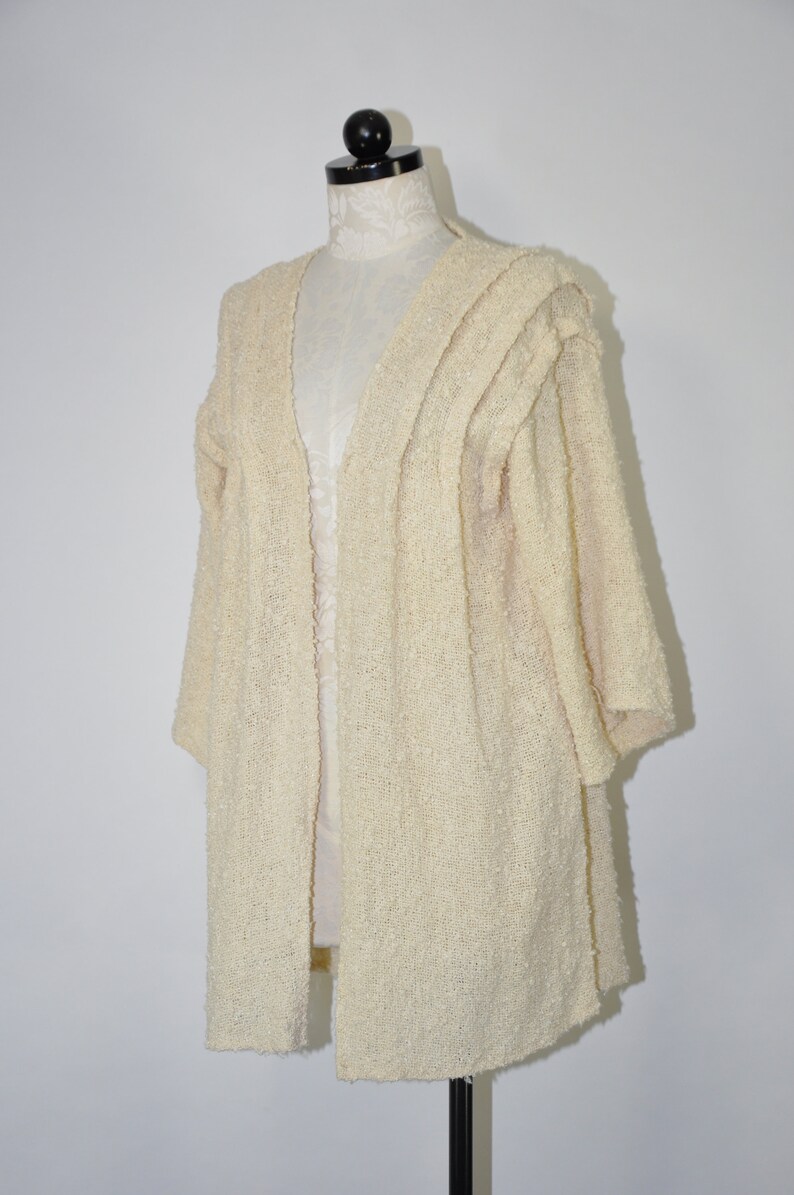 80s raw silk woven jacket 1980s cream draped short coat nubby bloucle wrap knit top