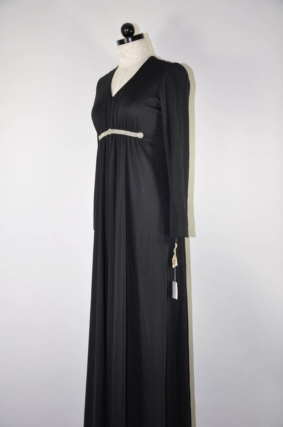 70s black jersey maxi dress / 1970s rhinestone tr… - image 9