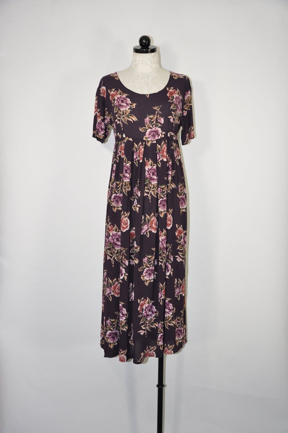 90s burgundy floral dress / romantic floral maxi d