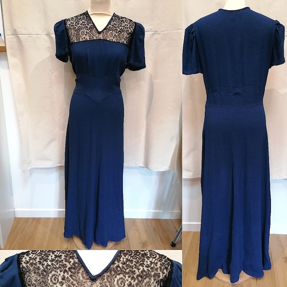 1940s Dress - Stunning blue and lace black evening