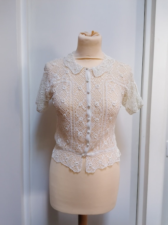 1930s Bodice - Beautiful crocheted cotton bodice f