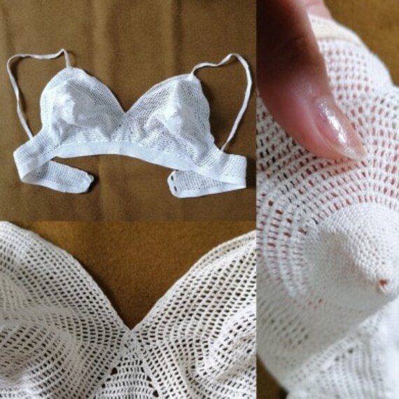 Bra 1930s - XXXS - 65A - Superb white crochet bra