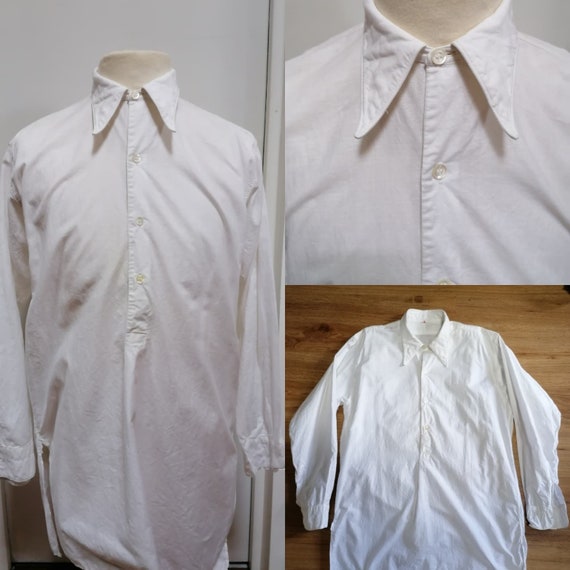Chemise 1930s - Chemise col hirondelle en coton bl
