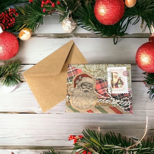 Santa Christmas Card Vintage Inspired Greeting Card, Blank Interior
