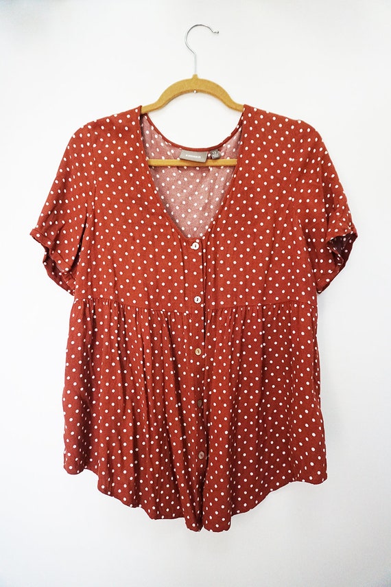 Vibrant Polka Dot Rayon Sussan Smock Top Blouse - image 6