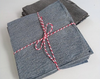 Denim Squares Blue Jean Rag Quilt Fabric Up cycled Denim Repurposed Denim Blue Charm Pack Precut Denim