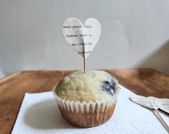 Heart Cupcake Toppers,Picks, Vintage Book Page Cupcake Toppers, Wedding Decor, Book Themed Party, Baby Shower, Bridal Shower Decor