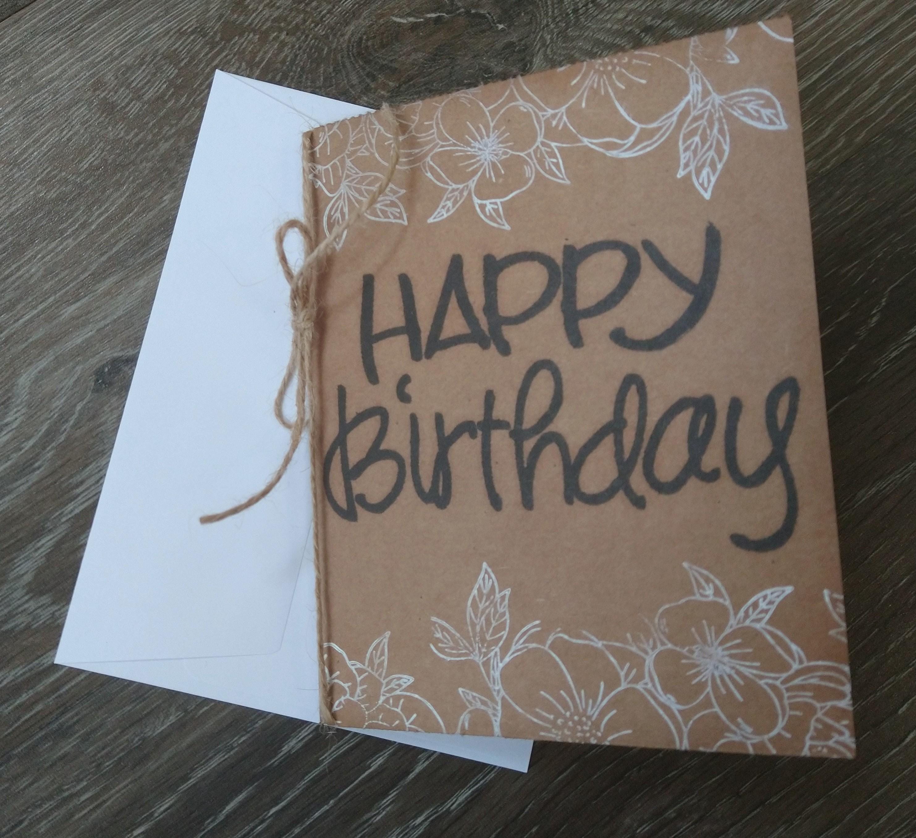 Happy Birthday Card - Neutral Card- Blank Inside- Die Cuts- Kraft Note ...