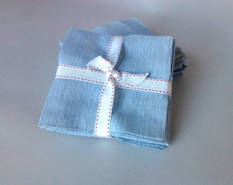 Denim Squares Blue Jean Rag Quilt Fabric Up cycled Denim Repurposed Denim Blue Charm Pack Precut Denim