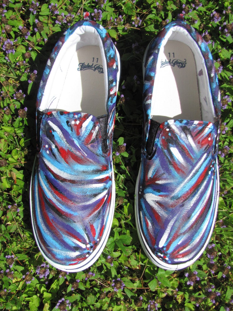 Abstract Themed Shoes For Women Purple and White Custom Men/'s Hand Painted Hippie Slip On Shoes in Blue Men /& Teens Sold!!!