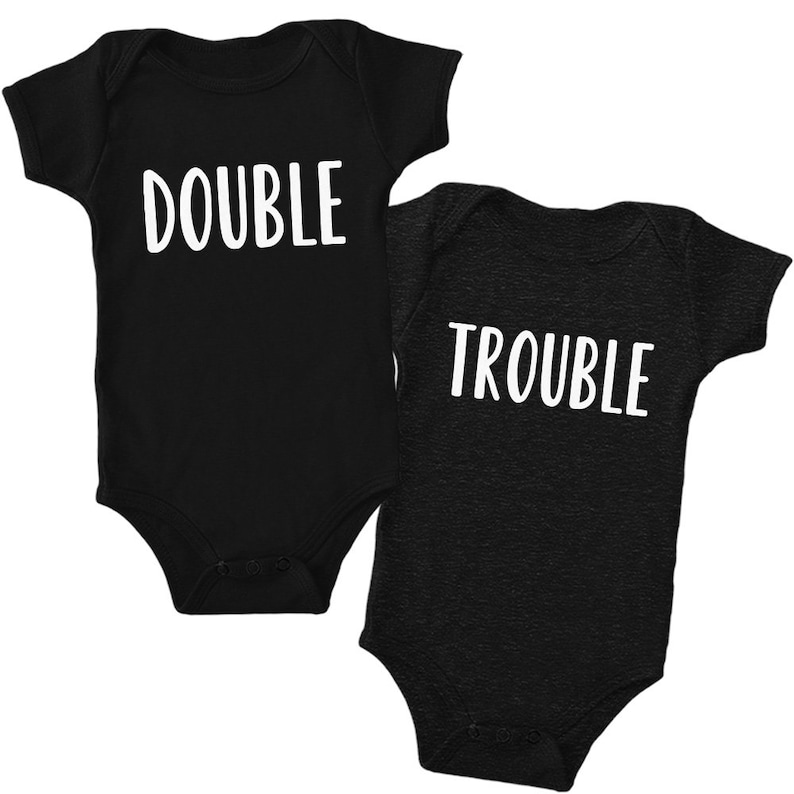 Double Trouble Twins Baby Vests Babygrow Baby Twin Gifts Set Baby Shower