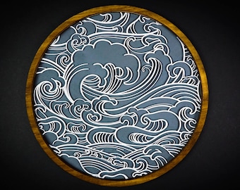 White on Gray, Japanese, Ocean, Wall Art, Small to Extra Large