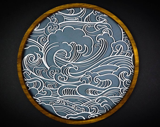 White on Gray Japanese Ocean Wall Art Small to Extra Large Etsy