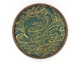 Metallic Gold and Forest Green, Japanese, Ocean, Wall Art, Small to Extra Large