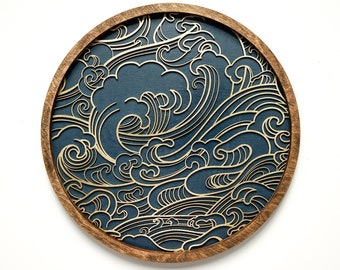 Gold on Blue, Japanese, Ocean, Wall Art, Small to Extra Large