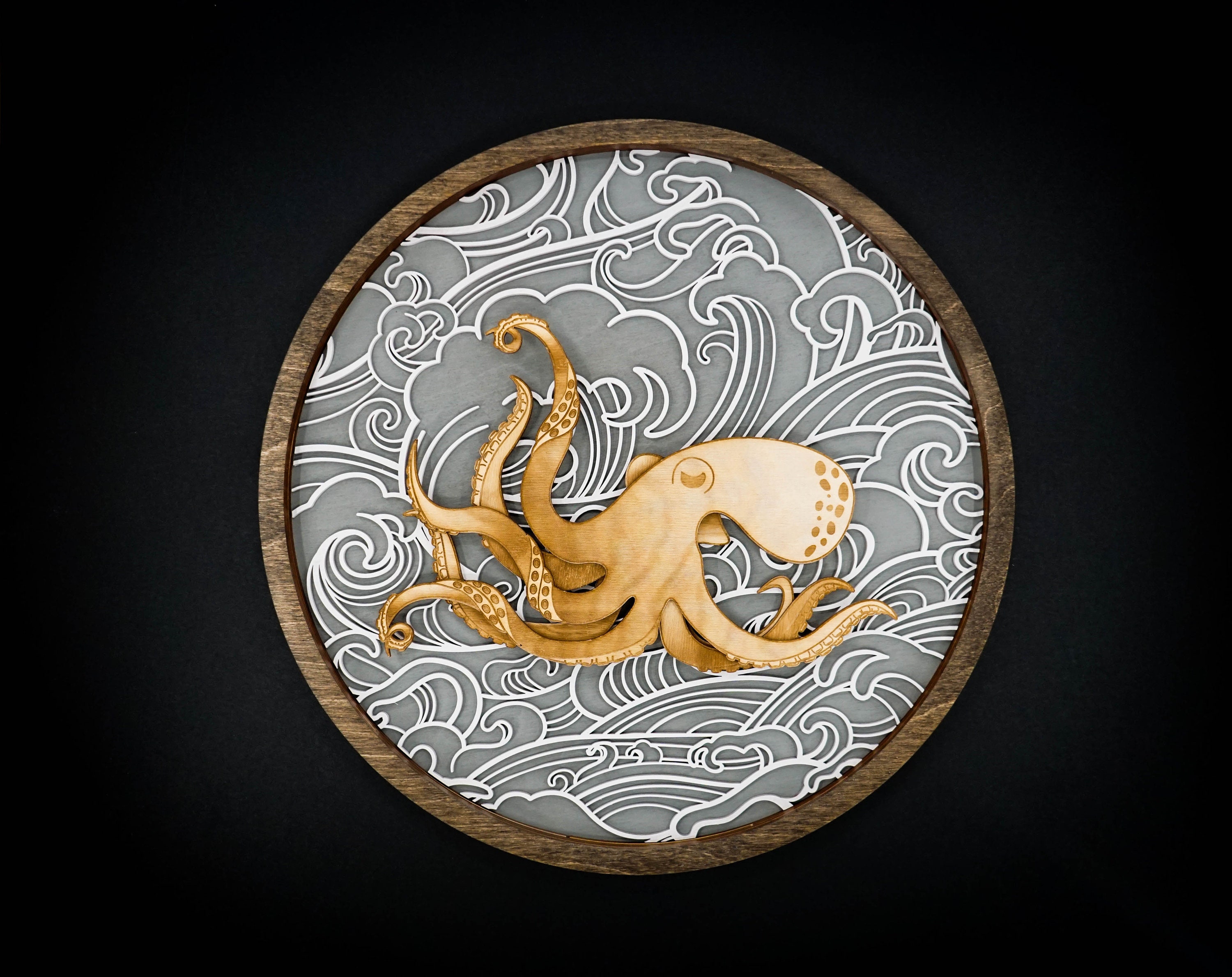 Kraken Octopus Japanese Ocean Wall Art Customize Colors Etsy