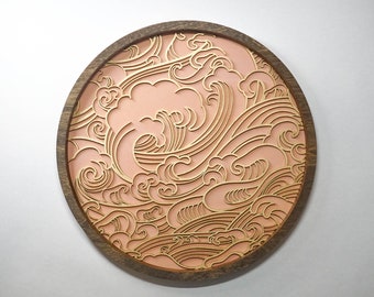 Gold on Rustic Pink, Japanese, Ocean, Wall Art, Small to Extra Large