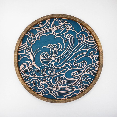 Gold on Blue Japanese Ocean Wall Art Small to Extra Large Etsy