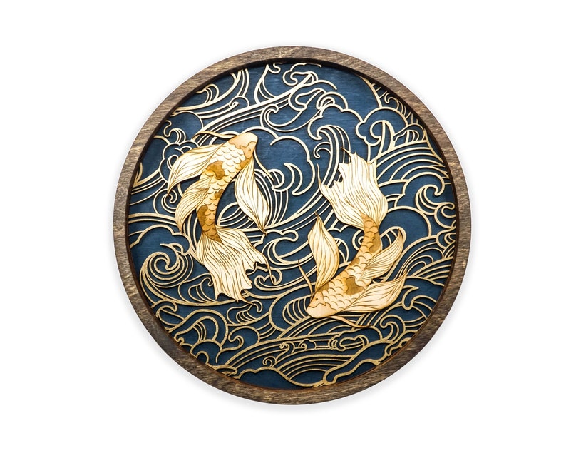 Koi Carp Yin Yang Japanese Ocean Wall Art Customize Etsy