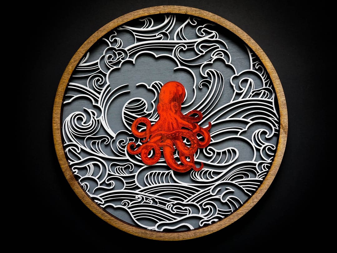Kraken Octopus Japanese Ocean Wall Art Customize Colors Etsy