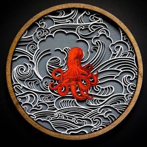Kraken, Octopus, Japanese, Ocean, Wall Art, Customize Colors