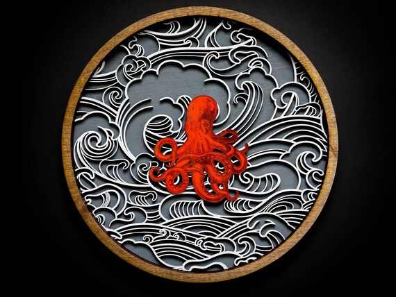Kraken Octopus Japanese Waves Wall Art Ocean Sea Etsy
