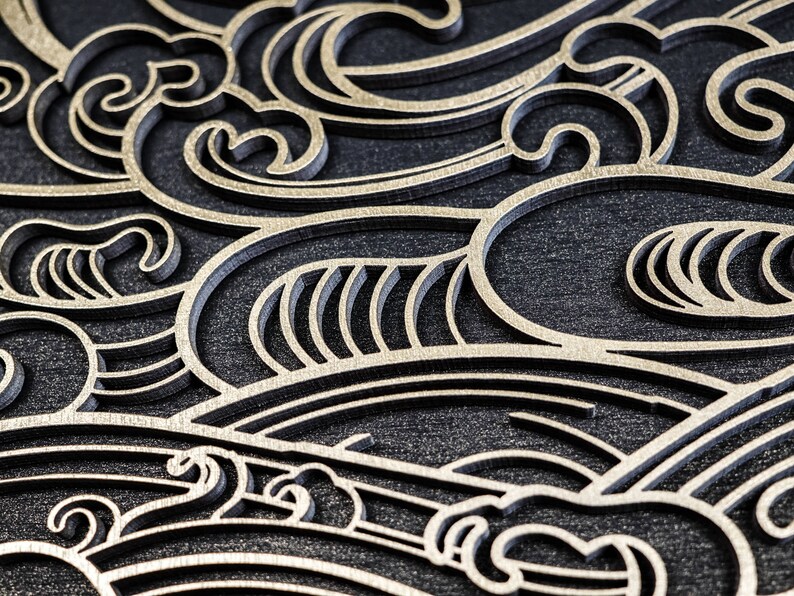 Gold on Black Japanese Ocean Wall Art Small to Extra Large Etsy Australia